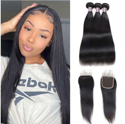 9A Virgin Straight Hair 3 bundles and 4x4 Closure