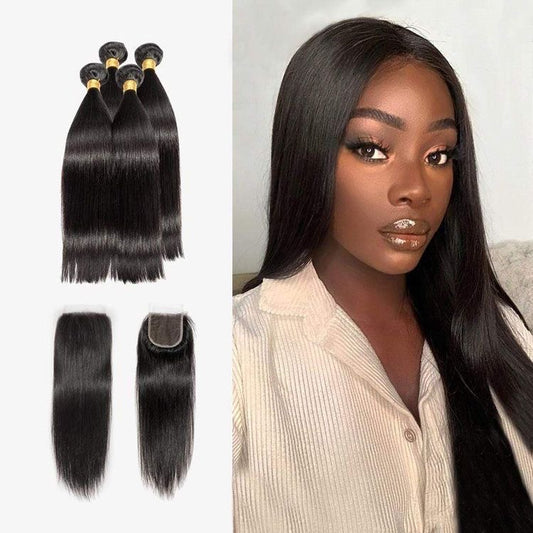 9A Virgin Straight Hair 3 bundles and 4x4 Closure