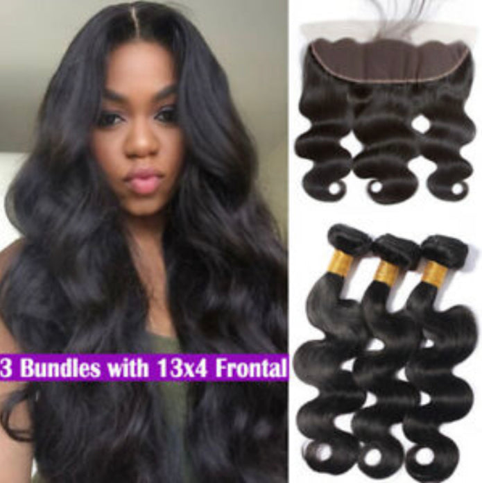 10A Body Wave Virgin Hair 13x4 Lace Frontal 3 Bundles Natural Color