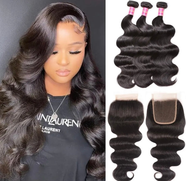 10A Body Wave Virgin Hair 4x4 Closure 3 Bundles