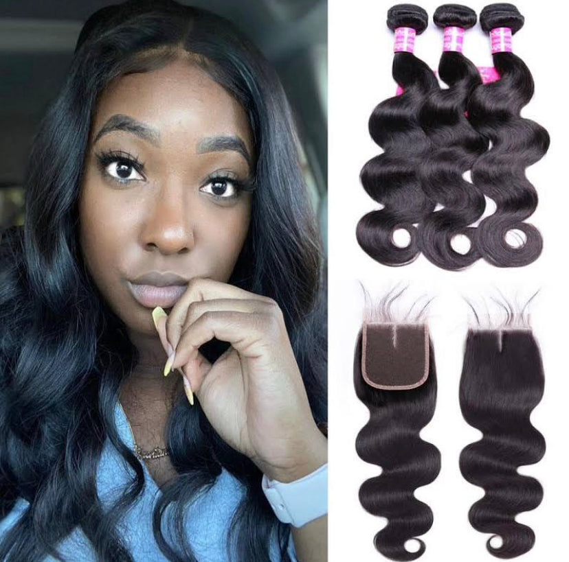 10A Body Wave Virgin Hair 4x4 Closure 3 Bundles