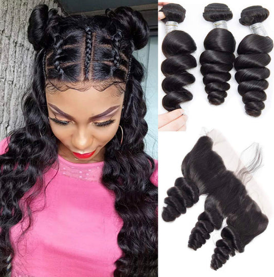 10A Loose Wave Virgin Hair 13x4 Lace Frontal 3 Bundles