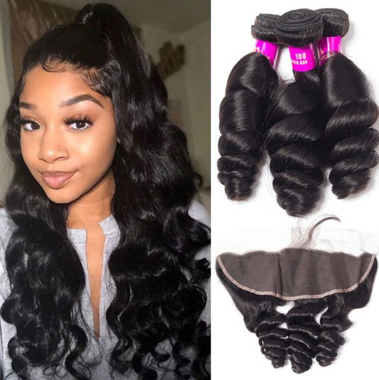 10A Loose Wave Virgin Hair 13x4 Lace Frontal 3 Bundles